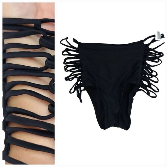 Gossip High Waisted Cheeky Strappy Bikini Bottom Solid Black Size Small 4/6 - Picture 1 of 7